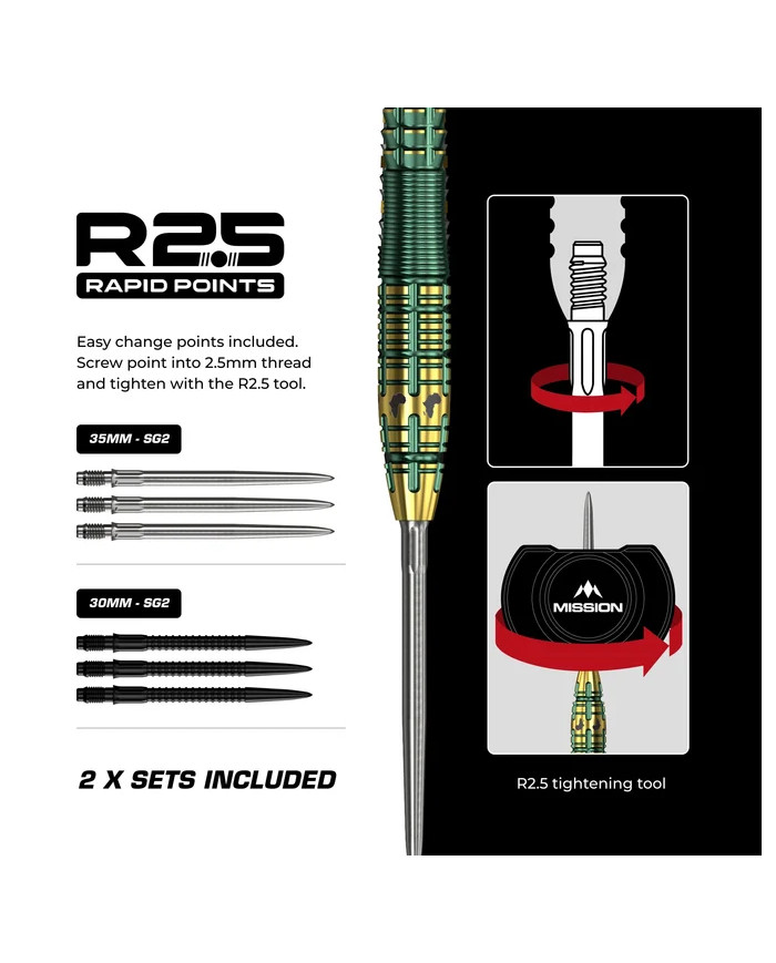 Mission Devon Petersen R2.5 Darts Steel Tip - 95% Tungsten